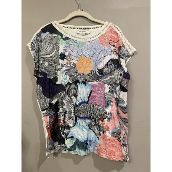 Desigual Tops - Desigual Beta Fish Colorful Blouse Large Art To Wear